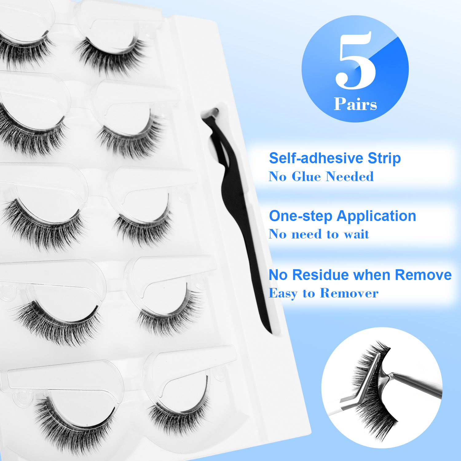 5 paires de faux cils auto-adh - Eyelash Extension Uv Glue avis et prix